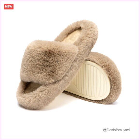 Memory Foam Faux Fur Lined Open Toe Slippers US 12